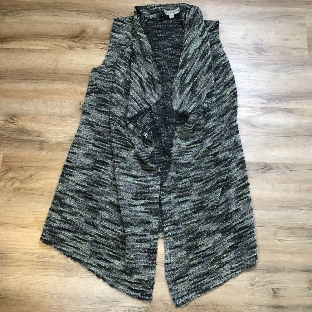 KNOX Rose Size XS Cardigan Vest Open Boho Duster Soft Boucle Gray Green Pink - Picture 7 of 10